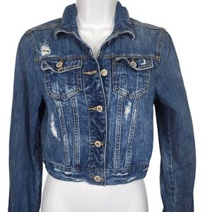 Hollister Denim Jacket Womens‎ Size S Blue Distressed Cropped Trucker Jean Coat